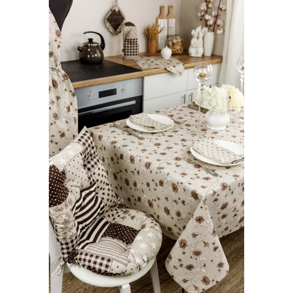 Фото - Скатертина прямокутна Прованс Квіти коричневі 136х180 см (031570)