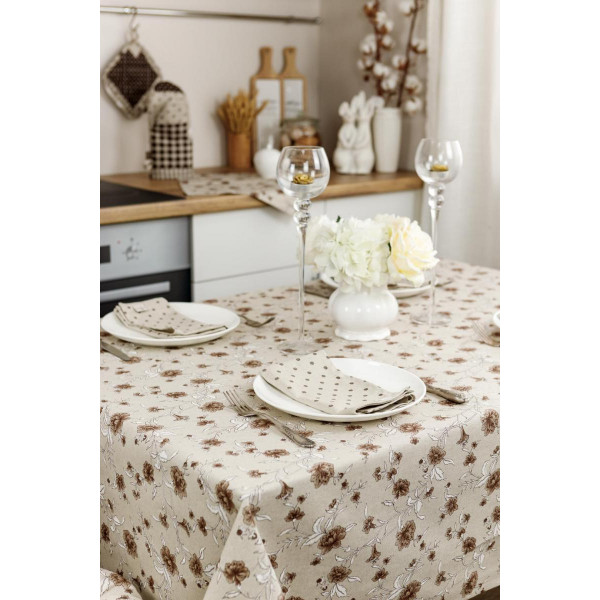 Фото - Скатертина прямокутна Прованс Квіти коричневі 136х180 см (031570)