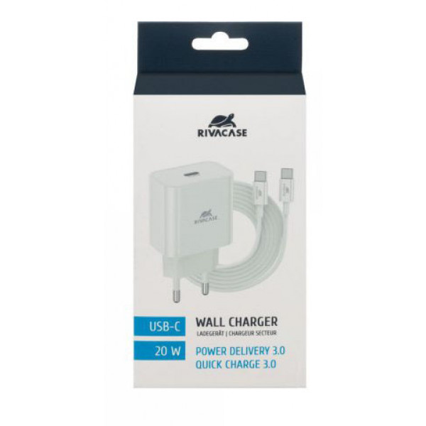 Фото - Мережевий зарядний пристрій RIVACASE 1 USB Type-C White (PS4101 WD4)