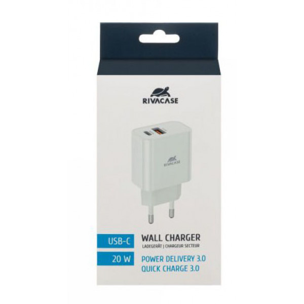 Фото - Мережевий зарядний пристрій RIVACASE 1 USB Type-C White (PS4102 W00)