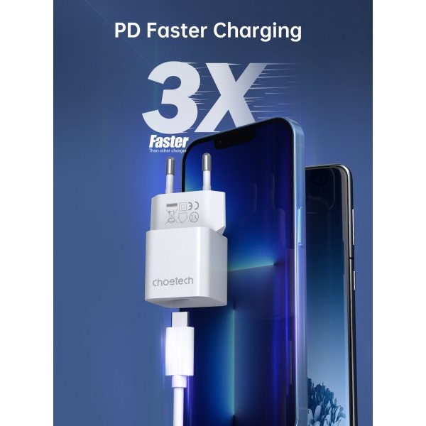 Фото - Мережевий зарядний пристрій Choetech USB-C GaN PD20W White (D5010-EU-WH)