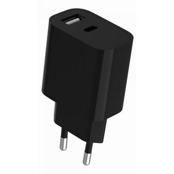 Фото - Сетевое зарядное устройство Gembird 1xUSB-A+1xUSB-C 5V/2.4A (TA-UC-2AC12-01-BK)