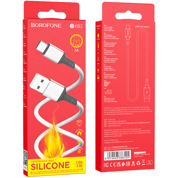 Фото - Кабель синхронізації даних BOROFONE BX83 Type-C White (6974443386424)