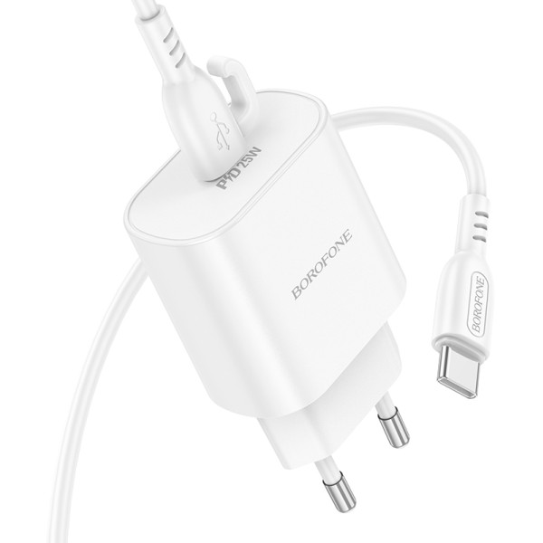 Фото - Мережевий зарядний пристрій BOROFONE BA82A Platinum single port PD25W charger set C to C EU White (6941991112270)