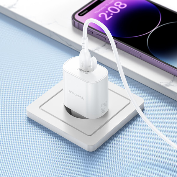 Фото - Мережевий зарядний пристрій BOROFONE BA82A Platinum single port PD25W charger set C to C EU White (6941991112270)