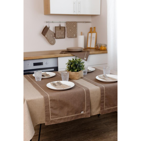 Фото - Скатертина раннер Прованс з подвійним кантом Кориця Коричнева 40х140 см (041131)