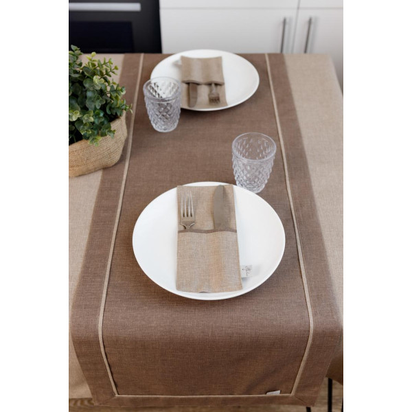 Фото - Скатертина раннер Прованс з подвійним кантом Кориця Коричнева 40х140 см (041131)