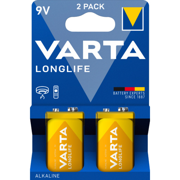 Фото - Батарейка тип 6F22 (1604) Varta LONGLIFE 6LR61 BLI 2 ALKALINE