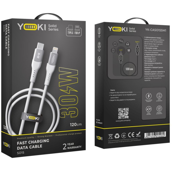 Фото - Кабель YOKI SOLID Type-C to Lightning 30W 1.2m White (YK-SO15)