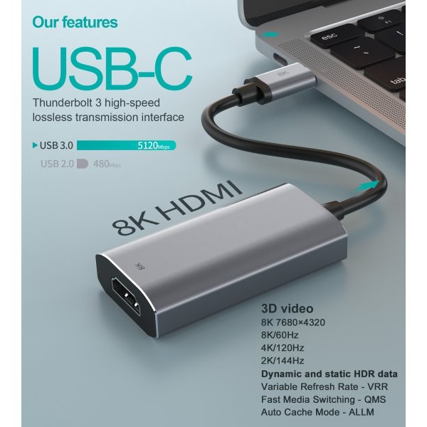 Фото - Хаб USB Choetech USB-C на HDMI (HUB-H16-GY)
