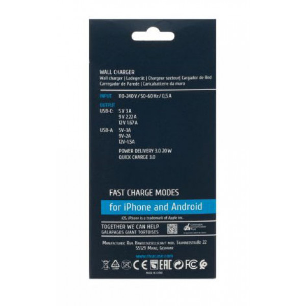 Фото - Мережевий зарядний пристрій RIVACASE 1 USB Type-C White (PS4102 W00)