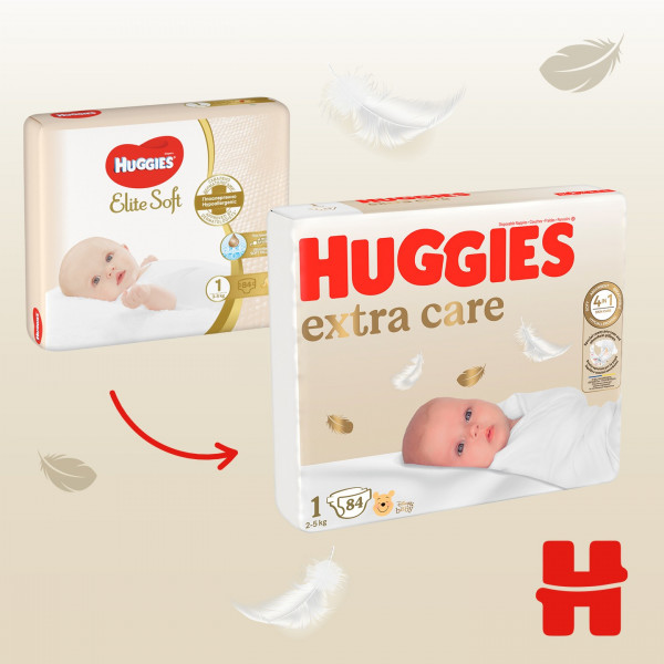 Фото - Одноразові підгузки Huggies Extra Care Розмір 1 (2-5 кг), 84 шт. (5029053578057)