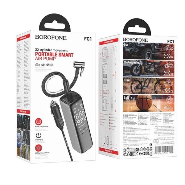 Фото - Автокомпресор BOROFONE FC1 Flow intelligent air pump Black Gray (6941991112485)