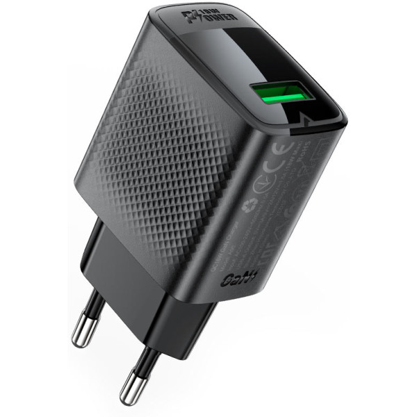 Фото - Мережевий зарядний пристрій AceFast A90 QC18W GaN single USB-A charger (EU) Black (6974316283249)