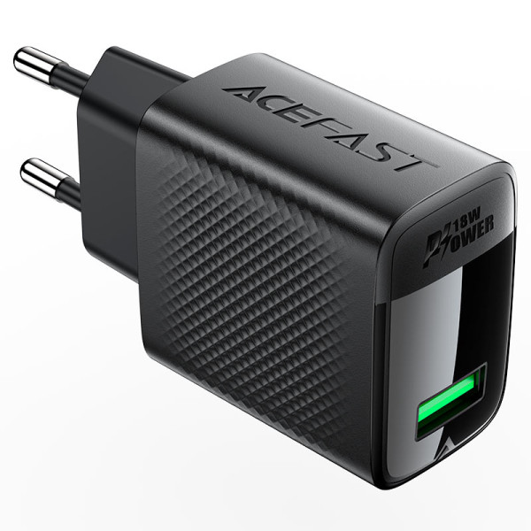 Фото - Мережевий зарядний пристрій AceFast A90 QC18W GaN single USB-A charger (EU) Black (6974316283249)