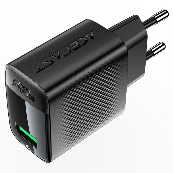 Фото - Мережевий зарядний пристрій AceFast A90 QC18W GaN single USB-A charger (EU) Black (6974316283249)