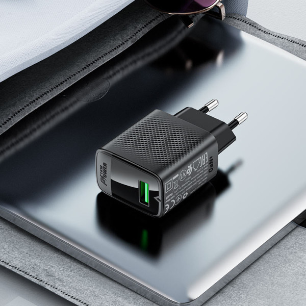 Фото - Мережевий зарядний пристрій AceFast A90 QC18W GaN single USB-A charger (EU) Black (6974316283249)