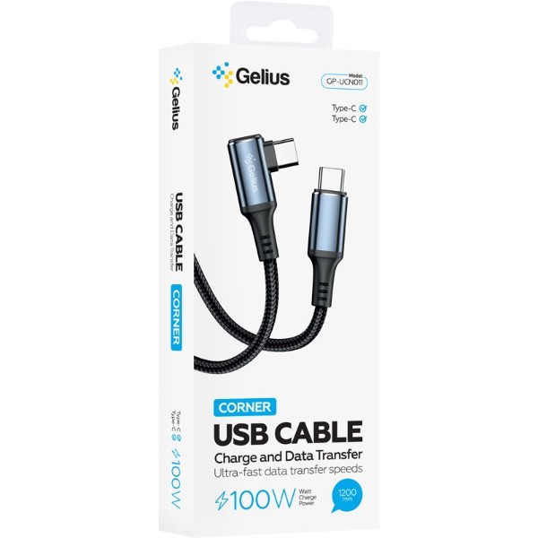 Фото - Кабель Gelius Cable Corner GP-UCN011 Type-C to Type-C Black (1,2m) (100W)