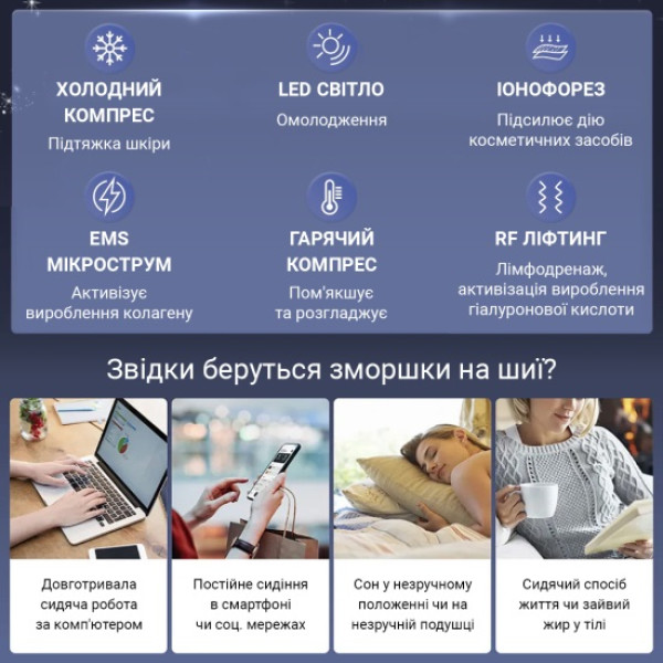 Фото - Масажер для обличчя AIMED Neck RF Lifting EMS+LED White (AI-NeckEMS_wh)