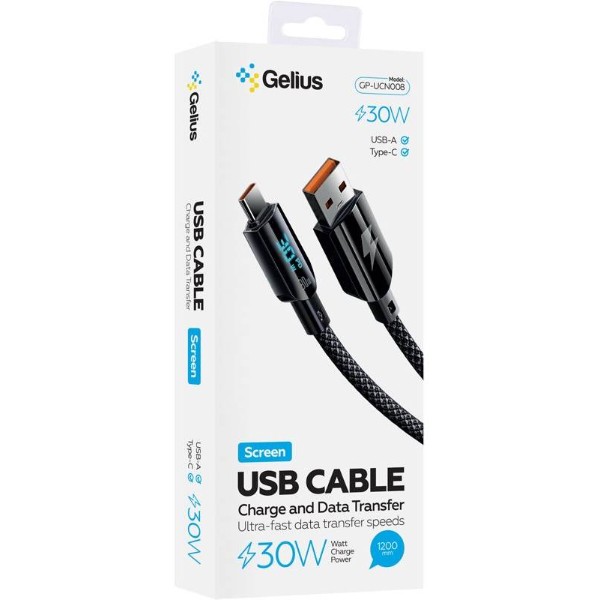 Фото - Кабель Gelius Screen GP-UCN008 USB-A to Type-C 1.2m 30W Black (99207)