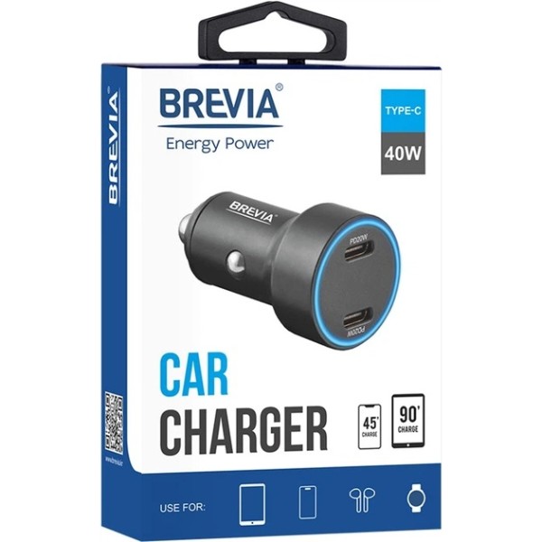 Фото - Автомобильное зарядное устройство Brevia ePower DualCharge Display 40W 2xUSB-C (46040DCLB)