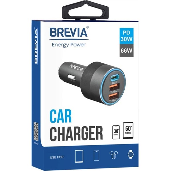 Фото - Автомобильное зарядное устройство Brevia ePower TriCharge 66W 1xUSB-C+2xUSB-A (46066DUCLB)