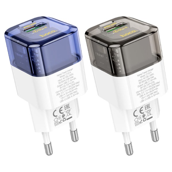 Фото - Мережевий зарядний пристрій HOCO C131A PD30W+QC3.0 charger(EU) Transparent black (6942007609821)