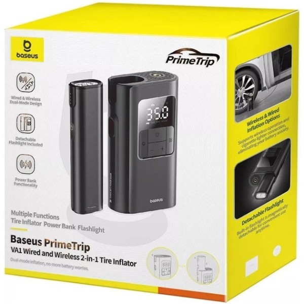 Фото - Автокомпресор Baseus PrimeTrip VA1 Wired and Wireless 2-in-1 Tire Inflator Cosmic Black (C11169001121-00)