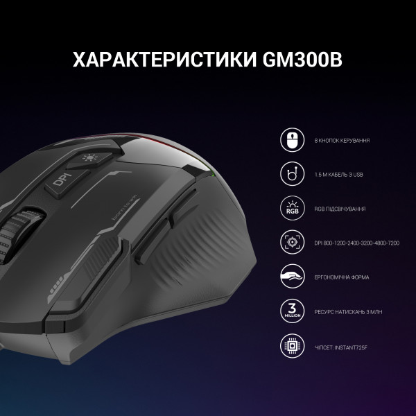 Фото - Миша дротова ігрова GamePro USB Black (GM300B)