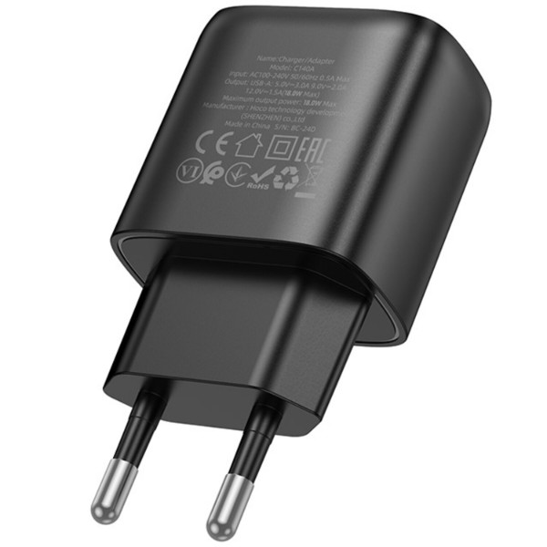 Фото - Мережевий зарядний пристрій HOCO C140AQC3.0 charger(EU) Black (6942007627788)