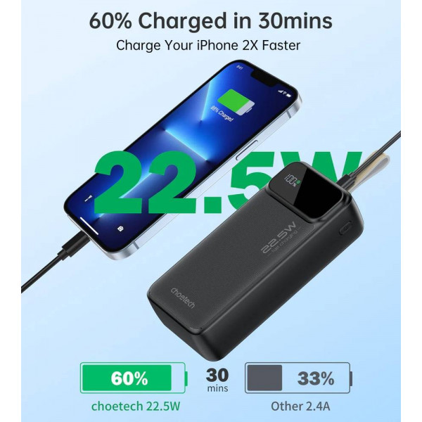 Фото - Батарея мобильная Choetech B730 30000mAh PD 22.5W Black (B730-ACBK)