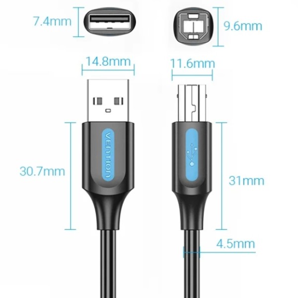 Фото - Кабель USB type A - USB type B Vention USB AM-BM, 2.0 м (COQBH)
