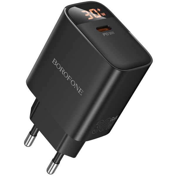 Фото - Мережевий зарядний пристрій BOROFONE BA97A Ilustre single-port PD30W charger with digital display (EU) Black (6941991120480)