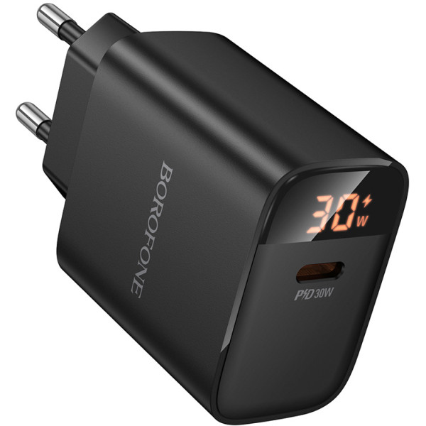 Фото - Мережевий зарядний пристрій BOROFONE BA97A Ilustre single-port PD30W charger with digital display (EU) Black (6941991120480)
