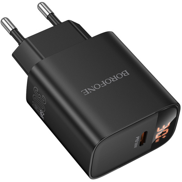 Фото - Мережевий зарядний пристрій BOROFONE BA97A Ilustre single-port PD30W charger with digital display (EU) Black (6941991120480)