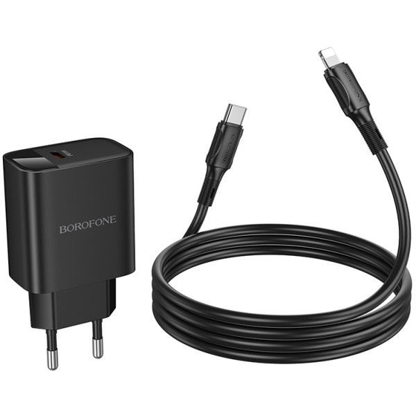 Фото - Мережевий зарядний пристрій BOROFONE BA97A Ilustre single-port PD30W charger with digital display set C to iP EU Black (6941991120497)