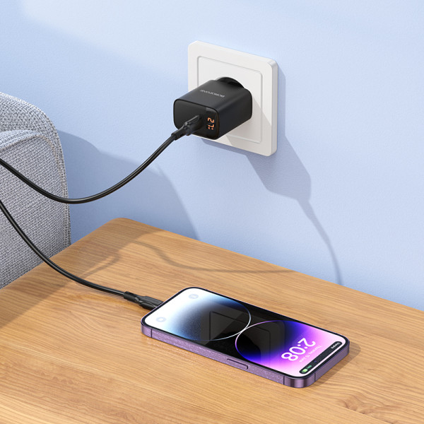 Фото - Мережевий зарядний пристрій BOROFONE BA97A Ilustre single-port PD30W charger with digital display set C to iP EU Black (6941991120497)
