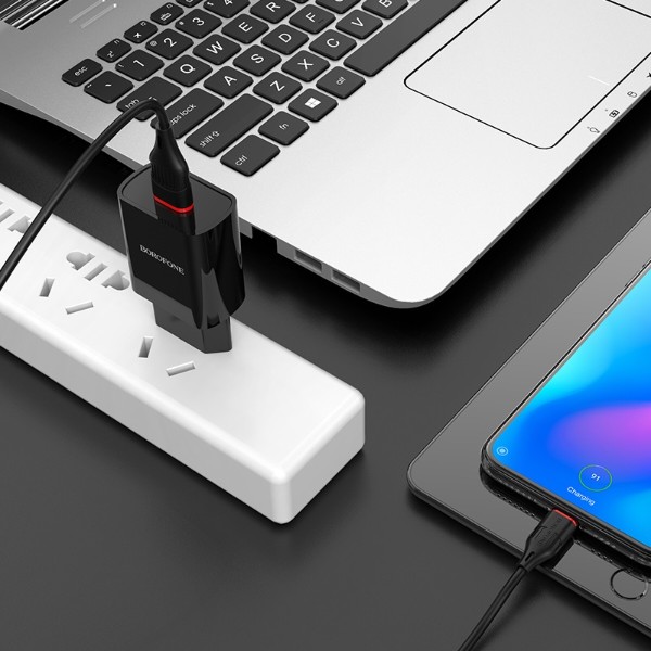 Фото - Мережевий зарядний пристрій BOROFONE BA20A Sharp single port charger set Type-C 10.5W Black (6931474702142)