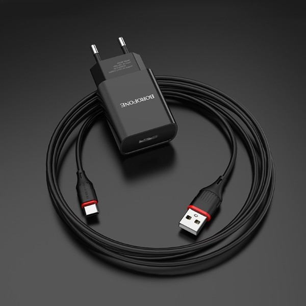 Фото - Мережевий зарядний пристрій BOROFONE BA20A Sharp single port charger set Type-C 10.5W Black (6931474702142)