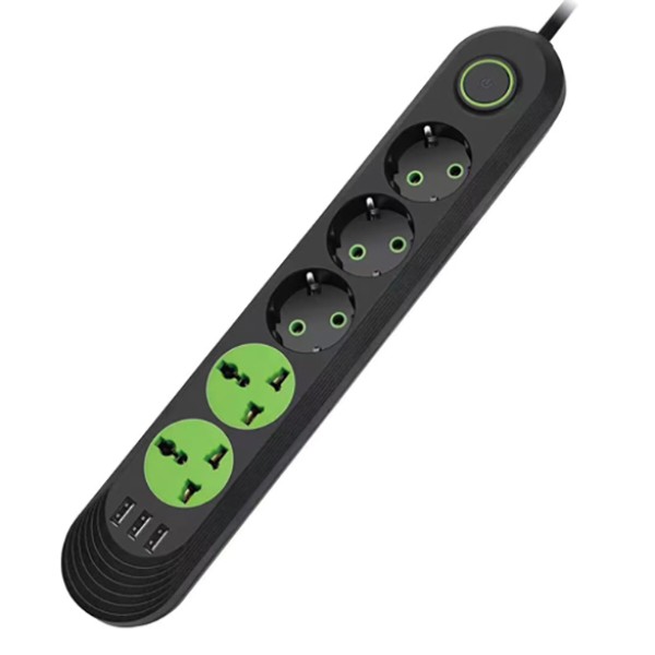 Фото - Мережевий фільтр Voltronic F02U 3 розетки EU + 2 розетки Universal + 3 USB 1.5 м Black Фото - Мережевий фільтр Voltronic F02U 3 розетки EU + 2 розетки Universal + 3 USB 1.5 м Black