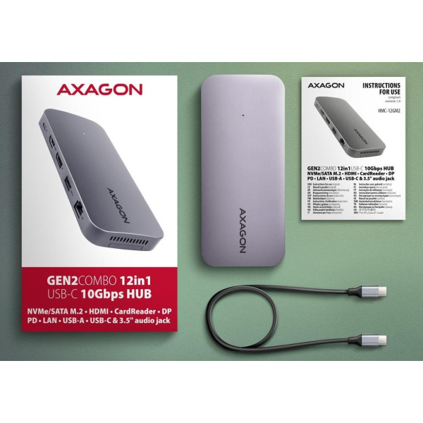Фото - Хаб USB AXAGON USB-C GEN2COMBO 12-в-1 PD 100W (HMC-12GM2)