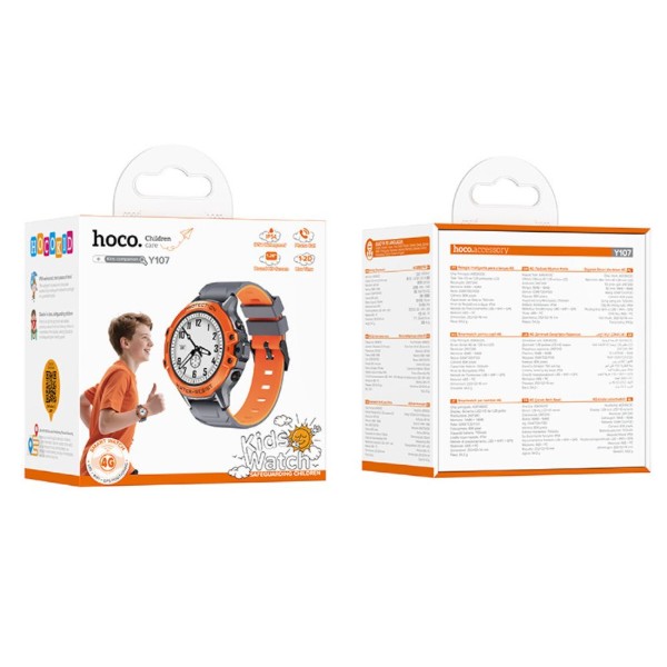 Фото - Детские часы HOCO Y107 4G 32mm 700 mAh IP54 orange (6942007666060)