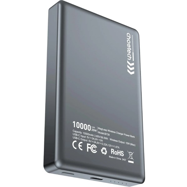 Фото - Батарея мобильная Choetech Magnetic Wireless 10000mAh 20W Black (B739-CCBK)