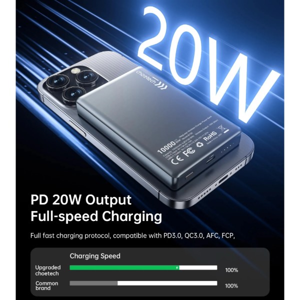 Фото - Батарея мобильная Choetech Magnetic Wireless 10000mAh 20W Black (B739-CCBK)
