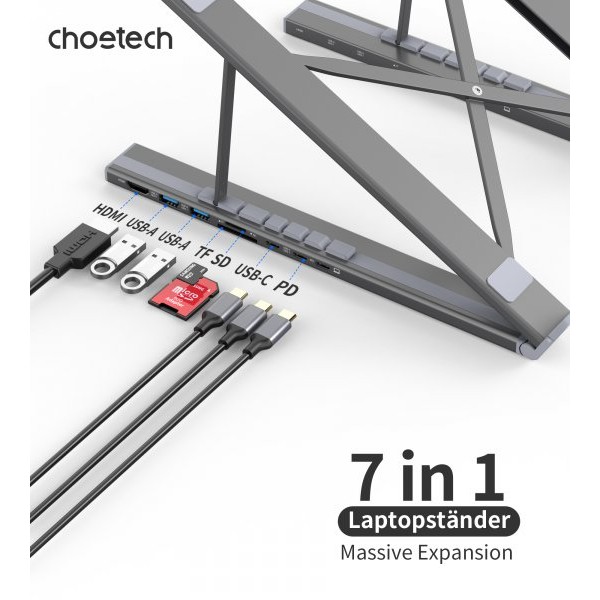 Фото - Подставка под ноутбук Choetech USB-C 7-в-1 (HUB-M48-GY)