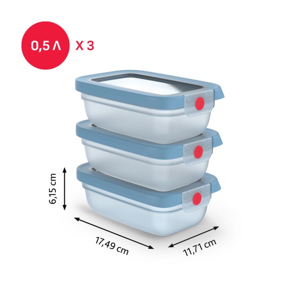 Фото - Набір ємностей для зберігання Tefal N1230510 ONECLICK блакитний 3 шт по 0,5 л