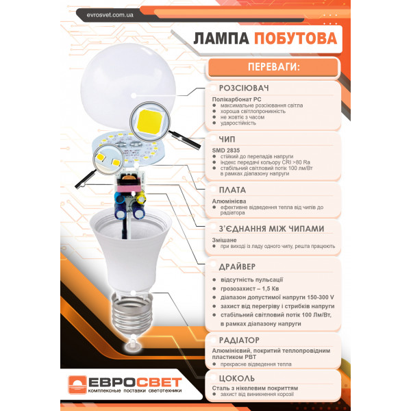 Фото - Лампочка світлодіодна Євросвітло 10Вт 4200К A-10-4200-27 Е27 (000038857)