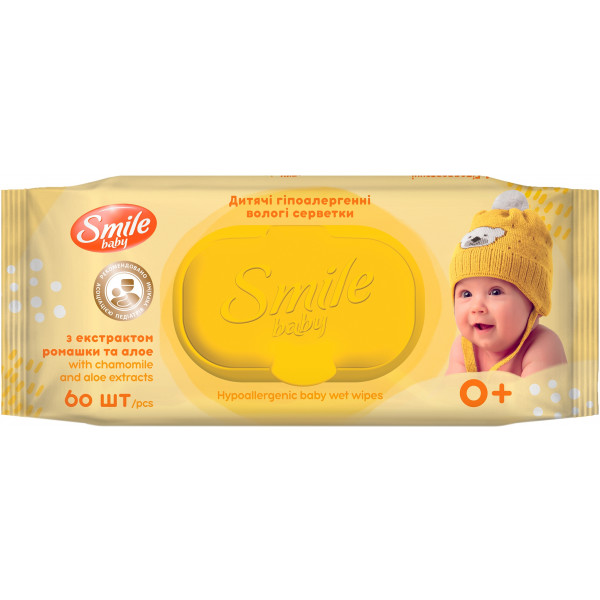 Фото - Вологі серветки для немовлят Smile "Екстракт ромашки і алое" з клапаном , 60 шт. (42113970)
