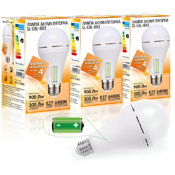Фото - Лампочка світлодіодна Євросвітло Е27 LED SL-EBL-803 АС9W DC3W 6400К 3 шт. (000058962)