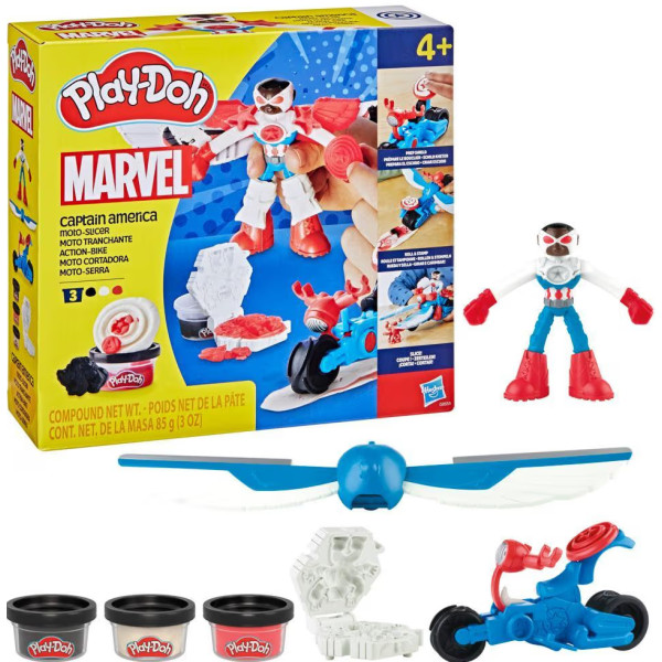 Фото - Набори для ліплення Hasbro Play Doh Капітан Америка з мотоциклом (G0555)
